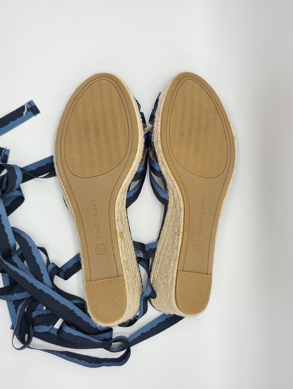 Bandolino Nestle 2 Blue Ribbon Espadrille Wedge Sandals Lace Up Ankle Tie 8.5 - Picture 13 of 15